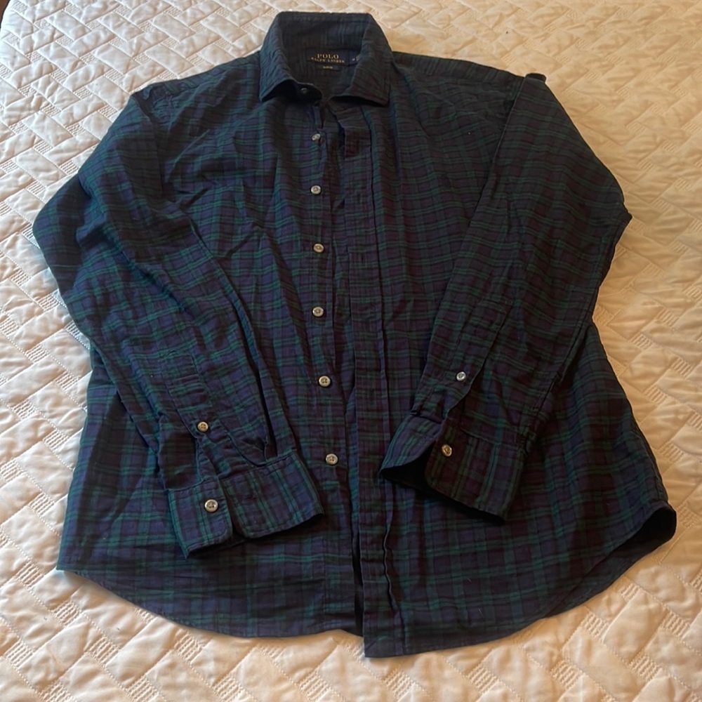 Polo Ralph Lauren Men’s M Slim Fit Polo Shirt Blue and Green Plaid